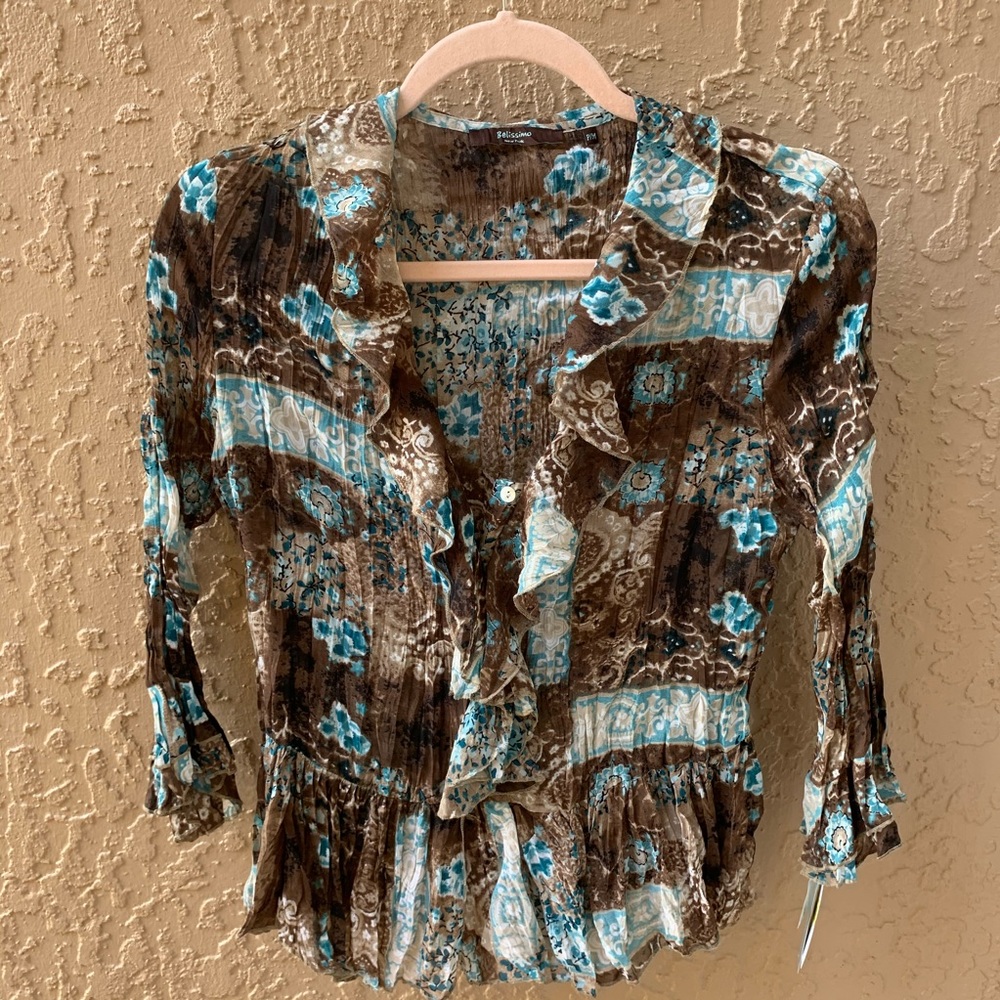 Belissimo Scrunched Brown & Blue Blouse - PM